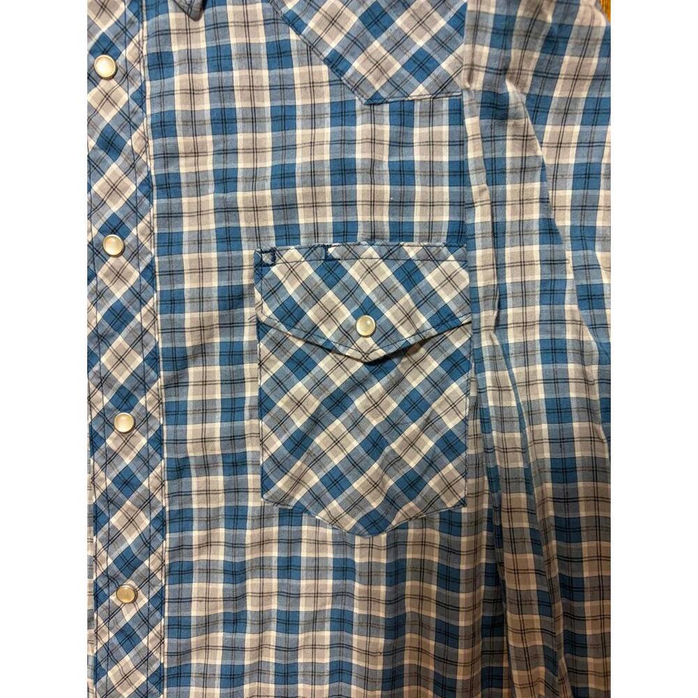 Wrangler Western Shirt LT Large Tall Blue Plaid Snap Button Long Sleeve - Picture 3 of 7